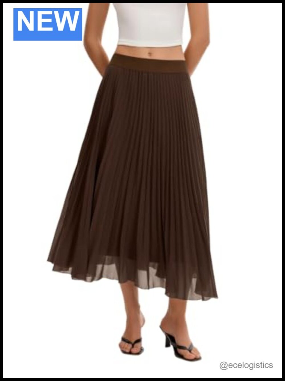Flowy Pleated Chiffon Midi Skirt Elastic Waist A-Line